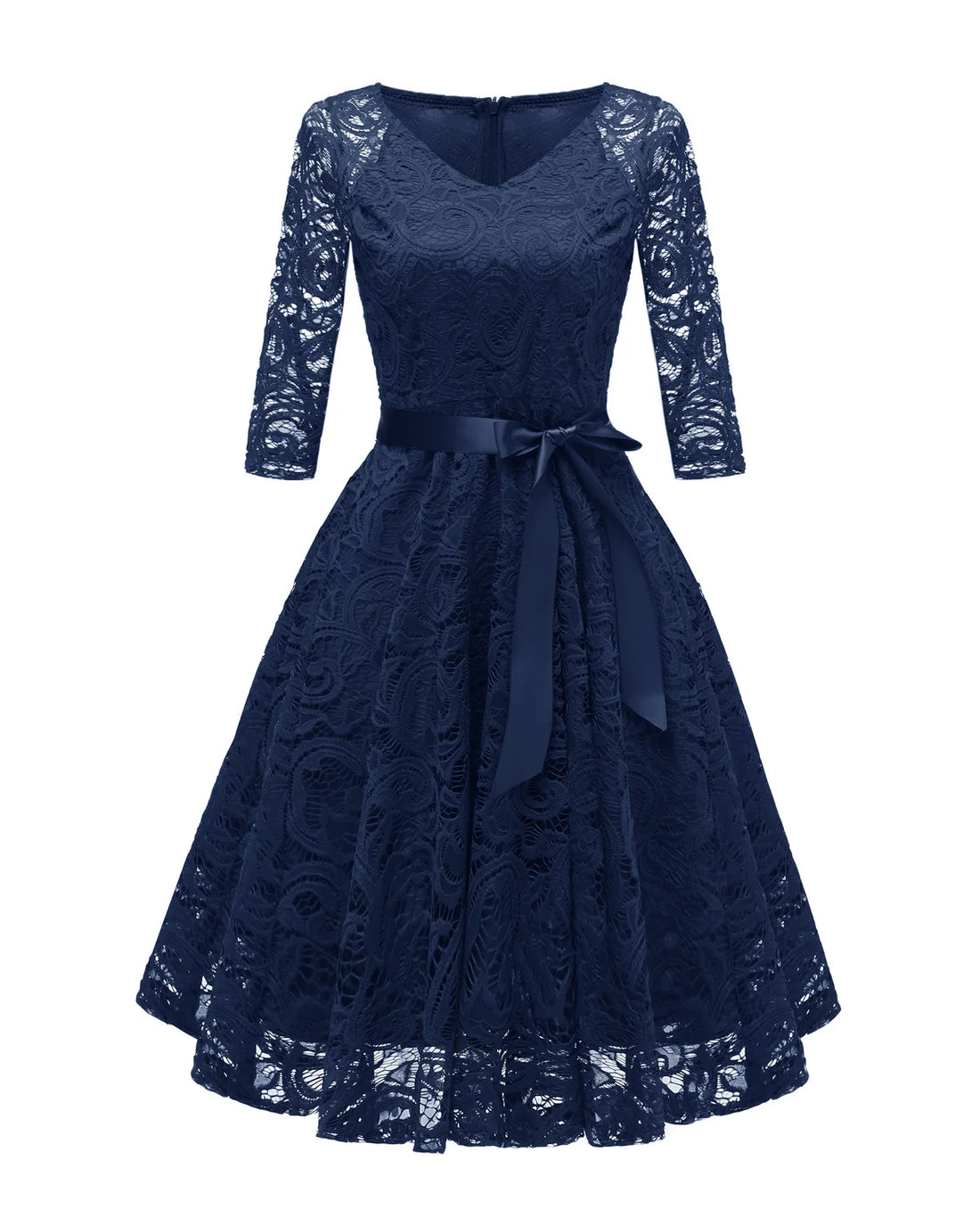 Elegant Lace Long-Sleeve V-Neck Dress