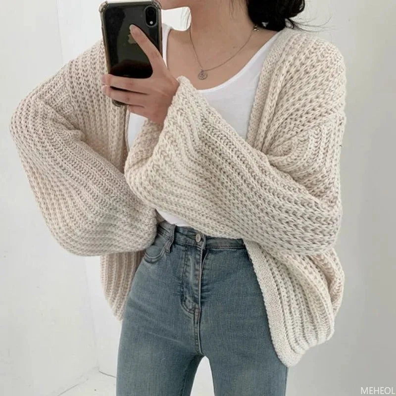 Casual V-neck Knit Cardigan Sweater