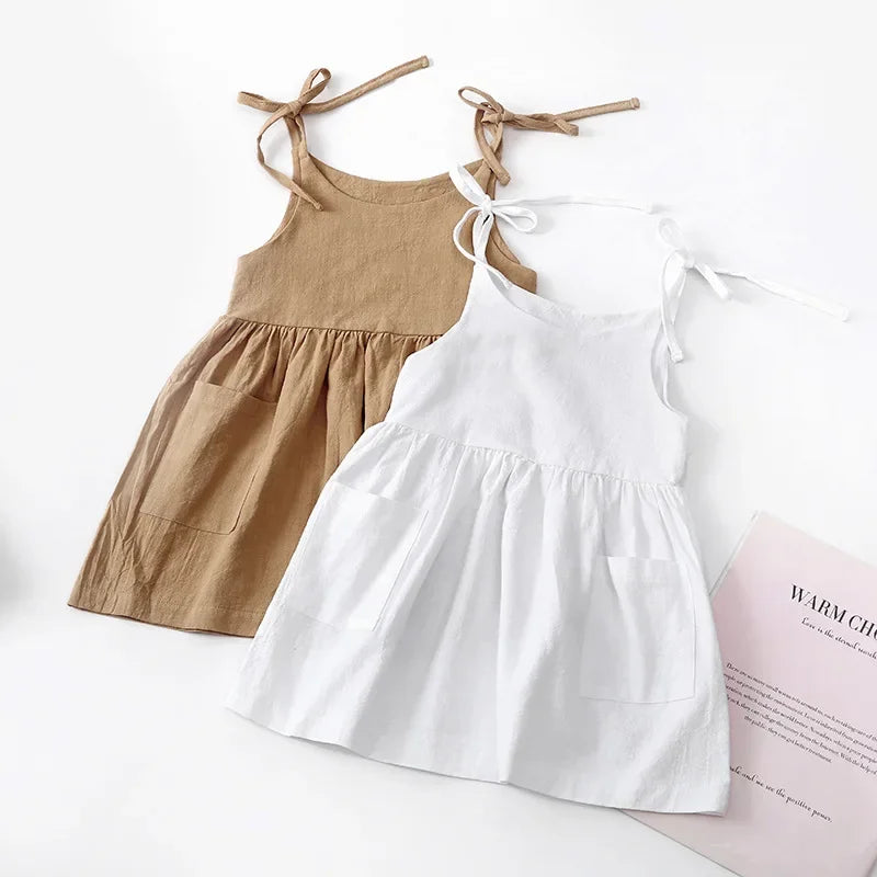 Summer Toddler Girl Solid Cotton Sleeveless Sundress Fashion Kids Dress