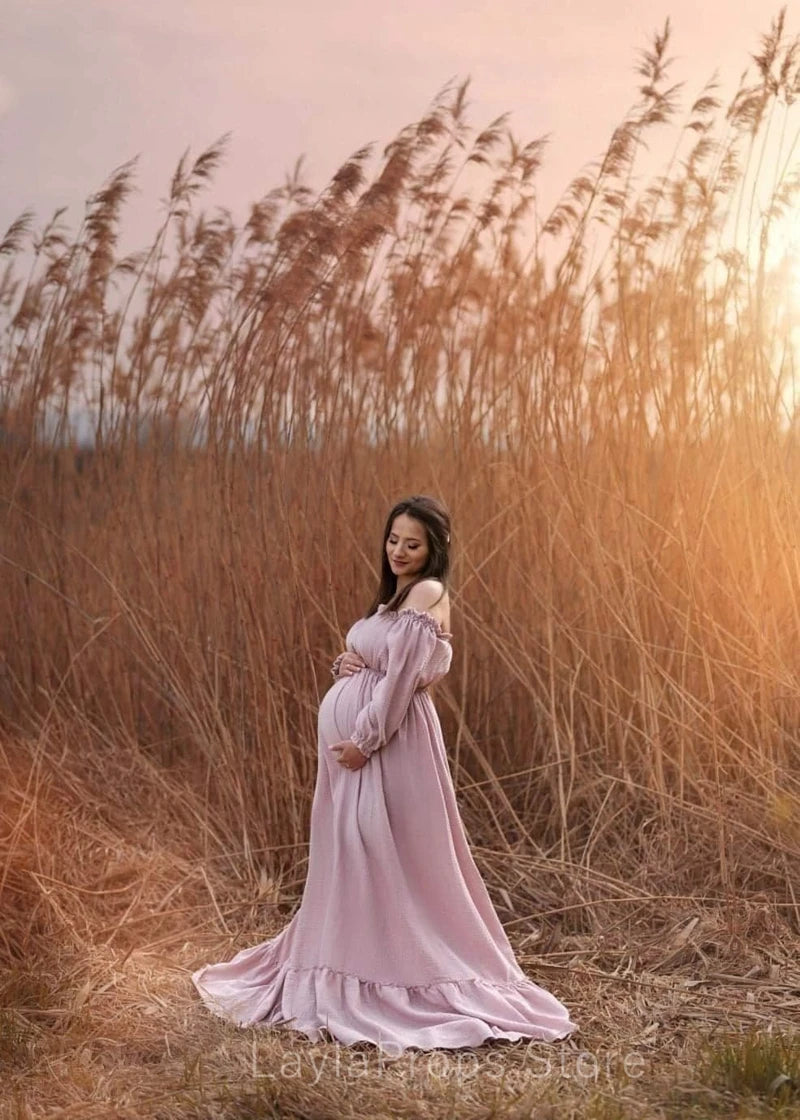 Off-Shoulder Boho Maternity Gown