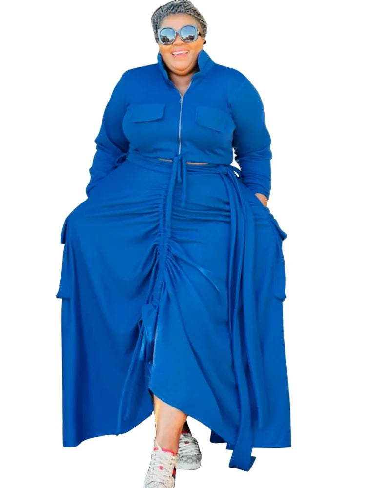 Plus Size 5XL 4XL 2-Piece Loose Autumn Maxi Dresses