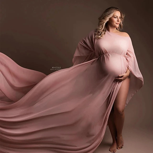 Silk Gown Maternity Photography Prop with Tulle Cloak