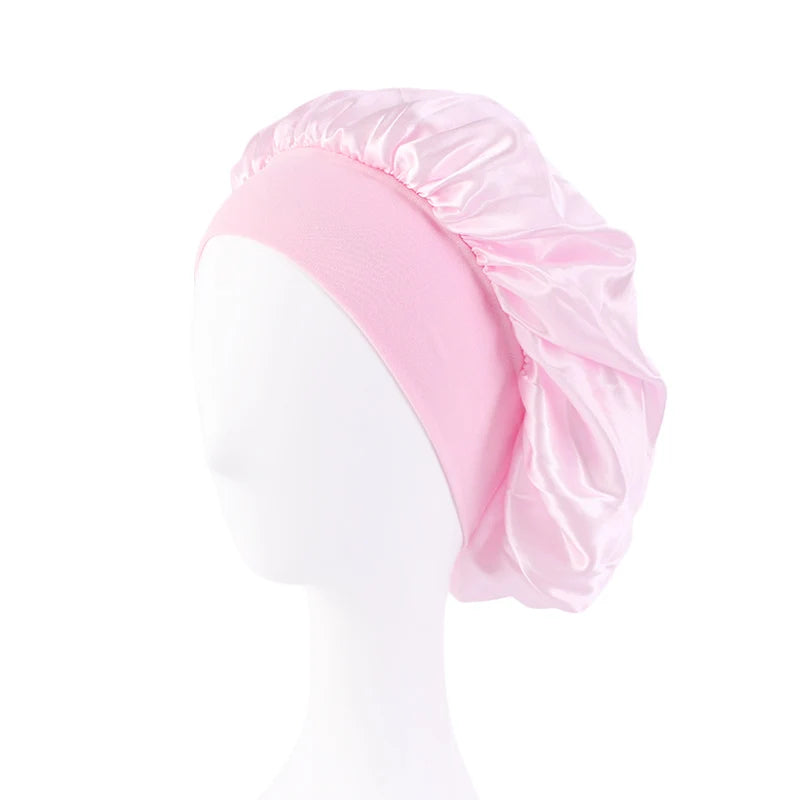 Satin Wide-Brimmed Bonnet Unisex Hair Care Elastic Band