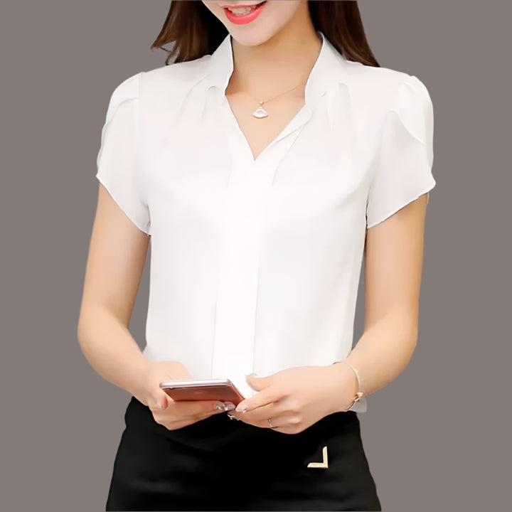 Formal Office V-neck Ruffle Chiffon Pleated Blouse