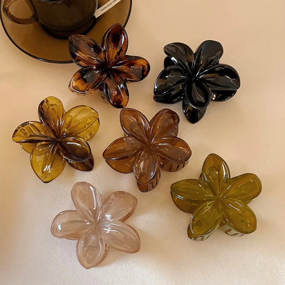 Large Brown Beige Laser Mermaid Flower Shaped Plastic Hair Clips