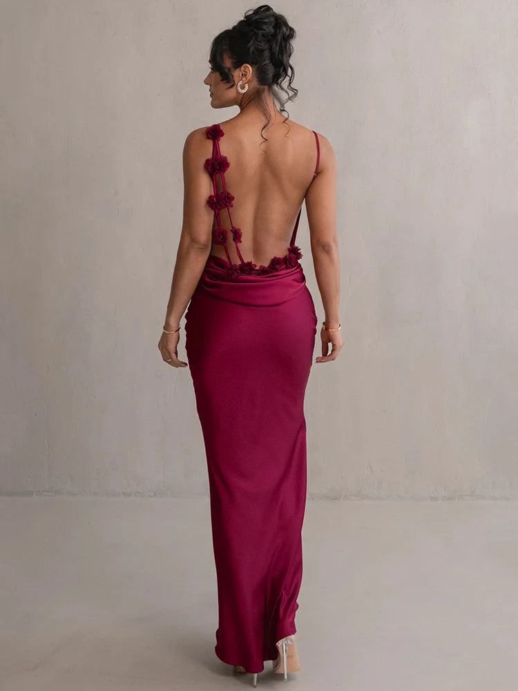 Floral Draped Backless Maxi Dress