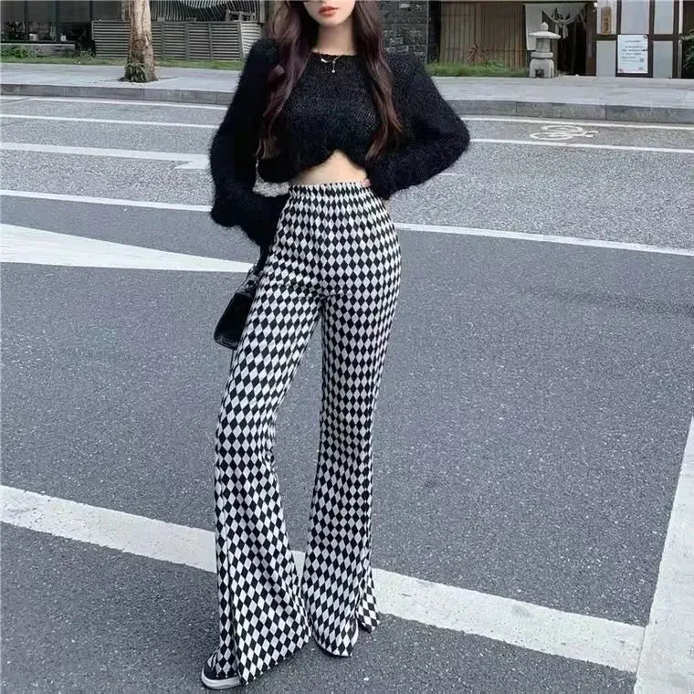 Plaid Flare High Waist Women’s Pants