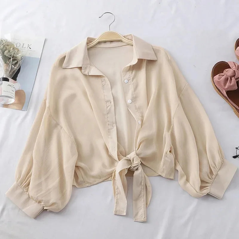 Elegant Loose Hollow White Chiffon Blouse