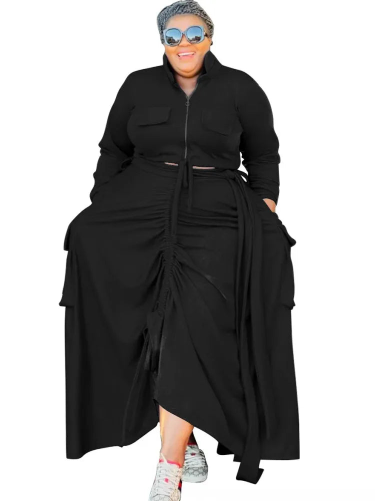 Plus Size 5XL 4XL 2-Piece Loose Autumn Maxi Dresses