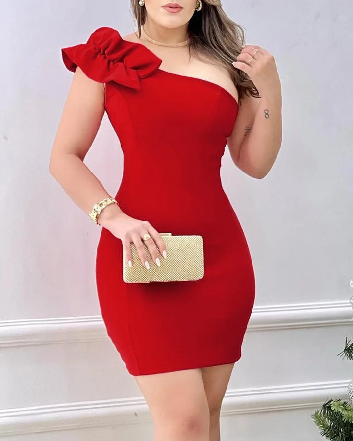 Sexy Red Appliques One Shoulder Bodycon Mini Party Dress