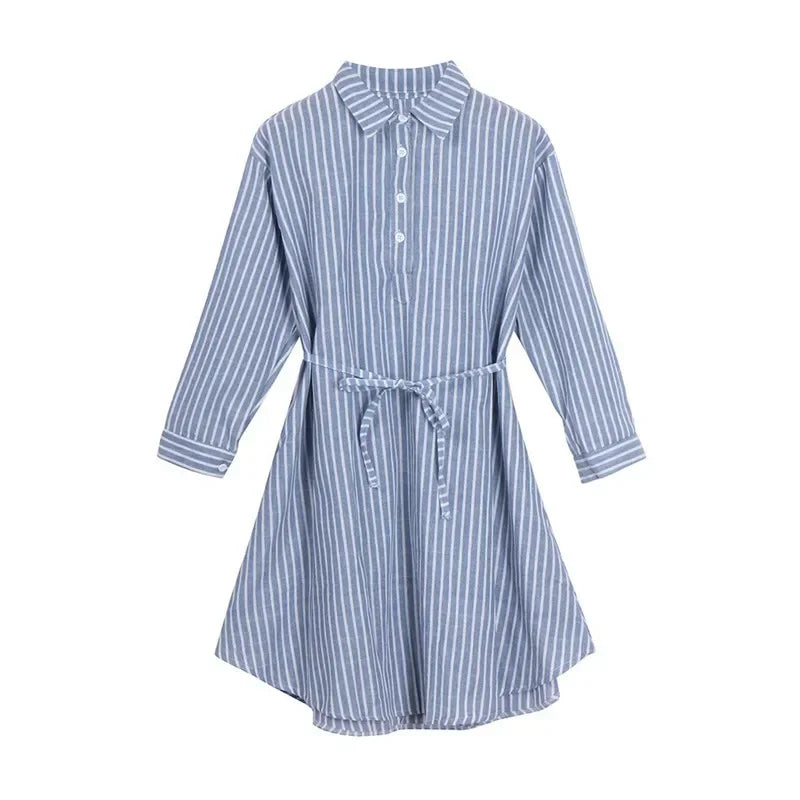 Striped Long-Sleeve Maternity Nursing Dress