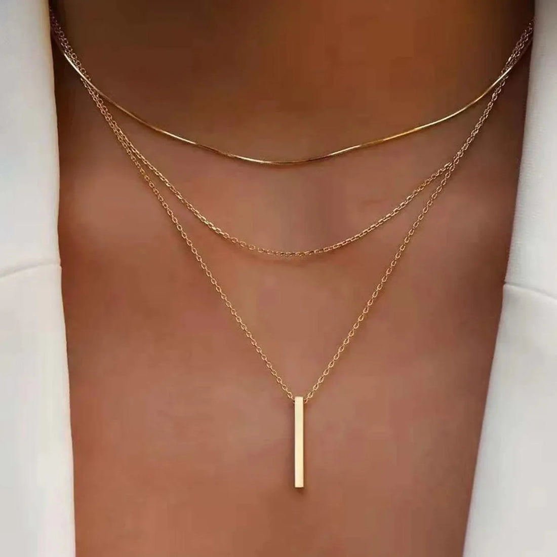 Multi-Layer Stacking Necklace Small Strip Pendant Clavicle Chain