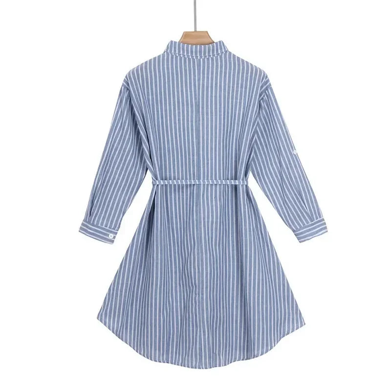 Striped Long-Sleeve Maternity Nursing Dress