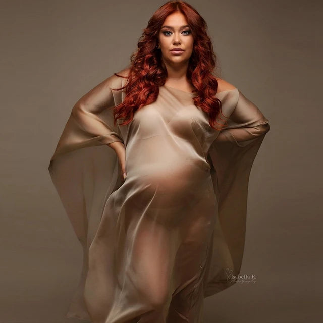 Silk Gown Maternity Photography Prop with Tulle Cloak