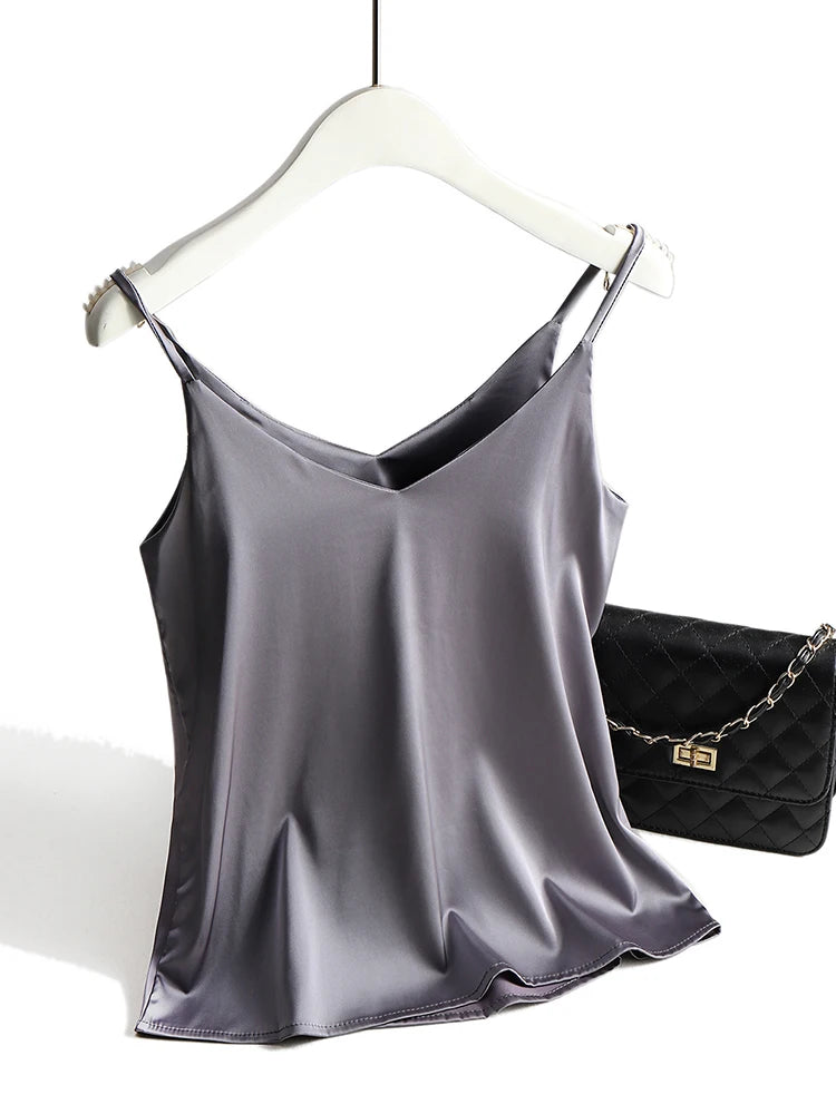 Spaghetti Strap Satin Silk V Neck Cami Summer Tank Top