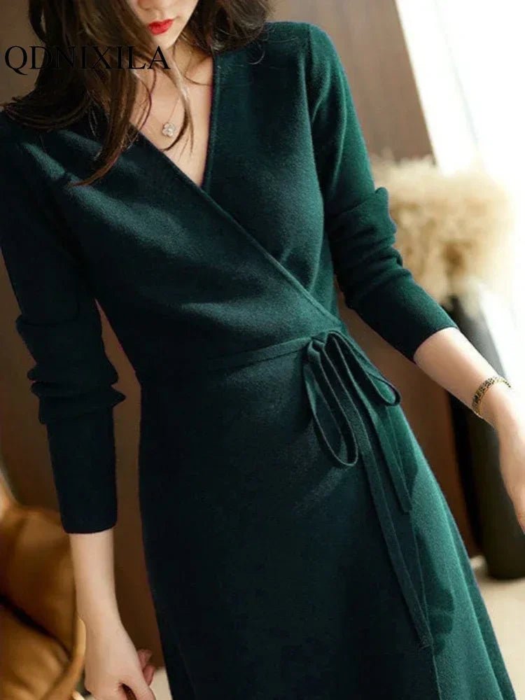 Elegant V-Neck Wrap Dress