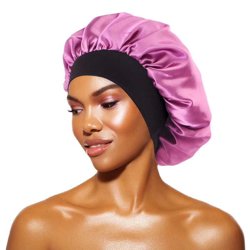 Satin Wide-Brimmed Bonnet Unisex Hair Care Elastic Band