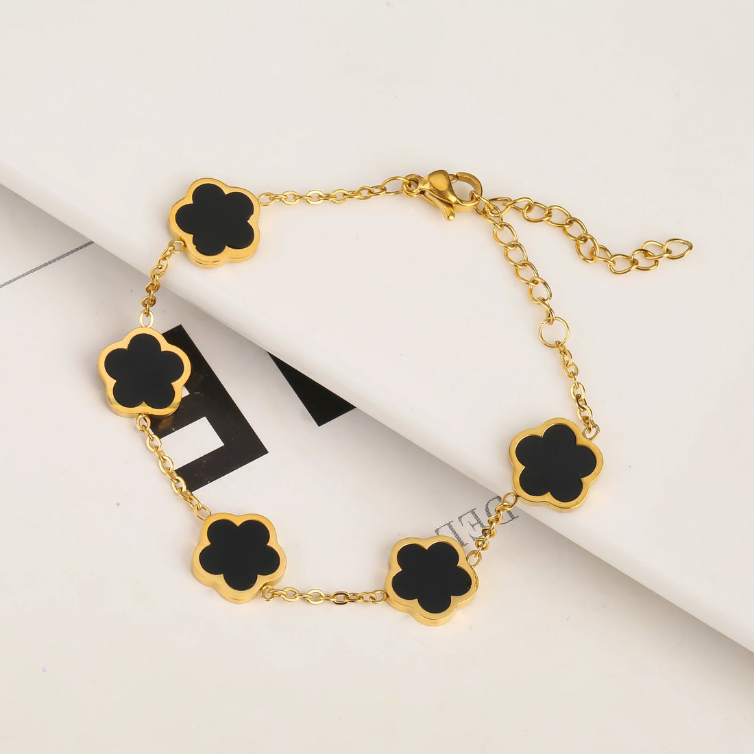 Adjustable Gold-Plated Stainless Steel Five-Leaf Clover Bracelet