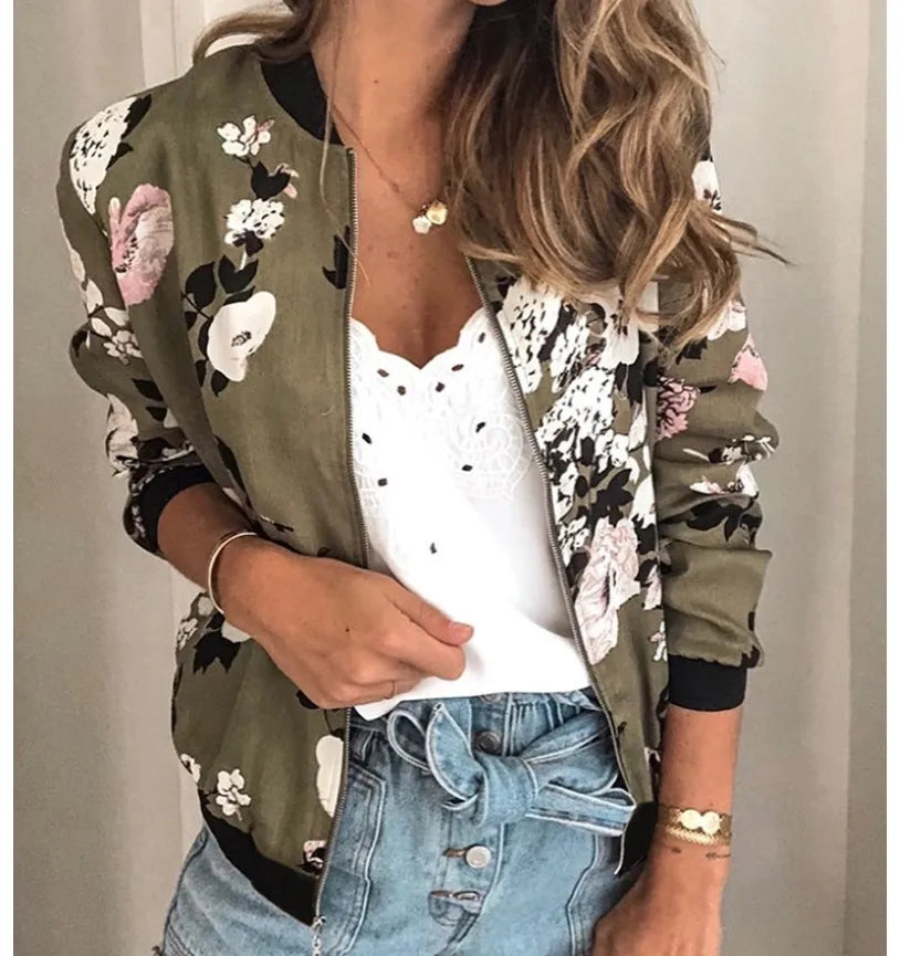 Elegant Women Zipper Bomber Jacket