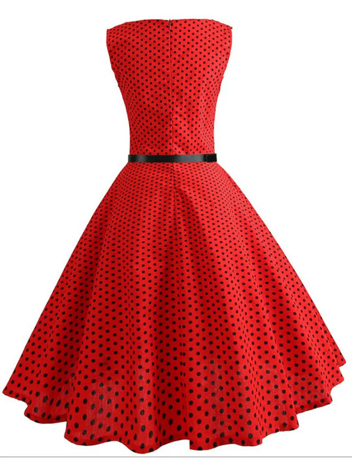 Retro Red Polka Dot Vintage Midi Dress