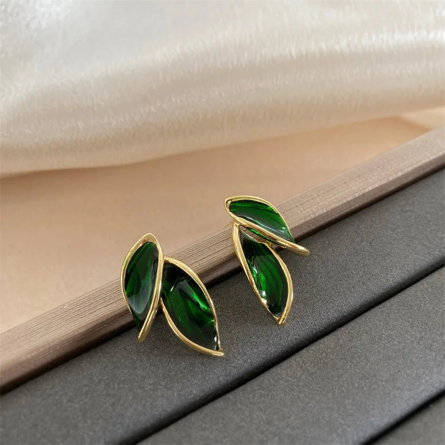 Trendy Sweet Grey Leaf Stud Earrings for Women