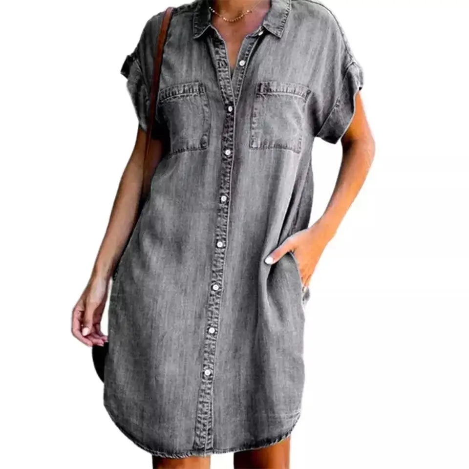 Summer Single Breasted Denim Shirt Dress