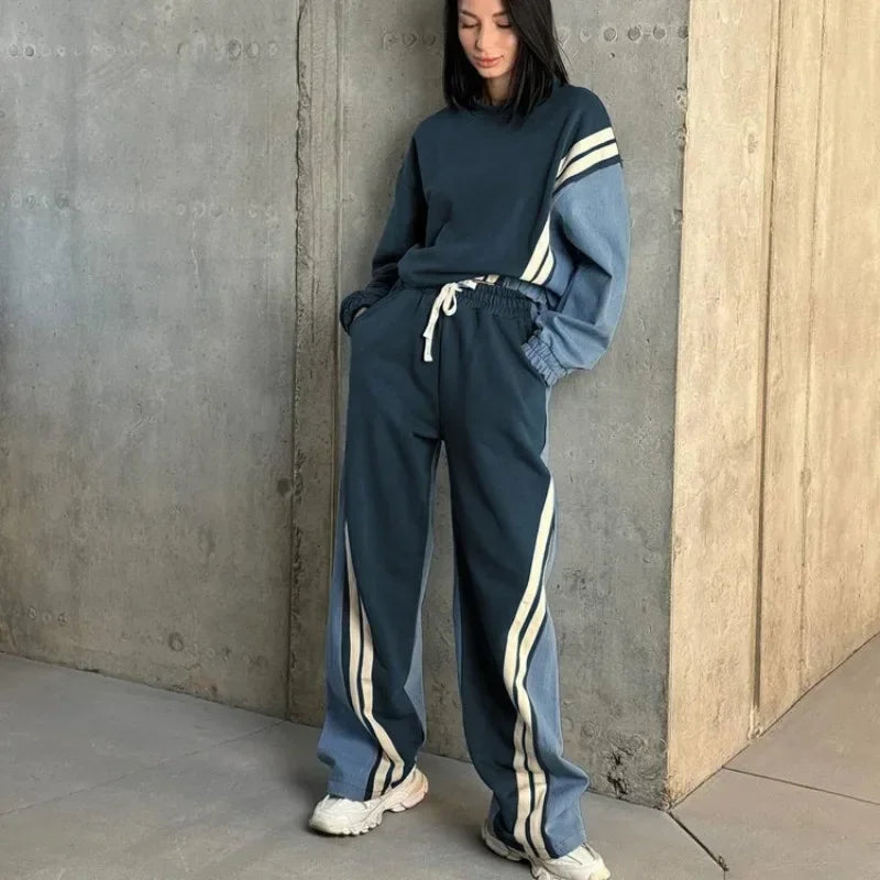 Stylish Patchwork Sweatpants Set