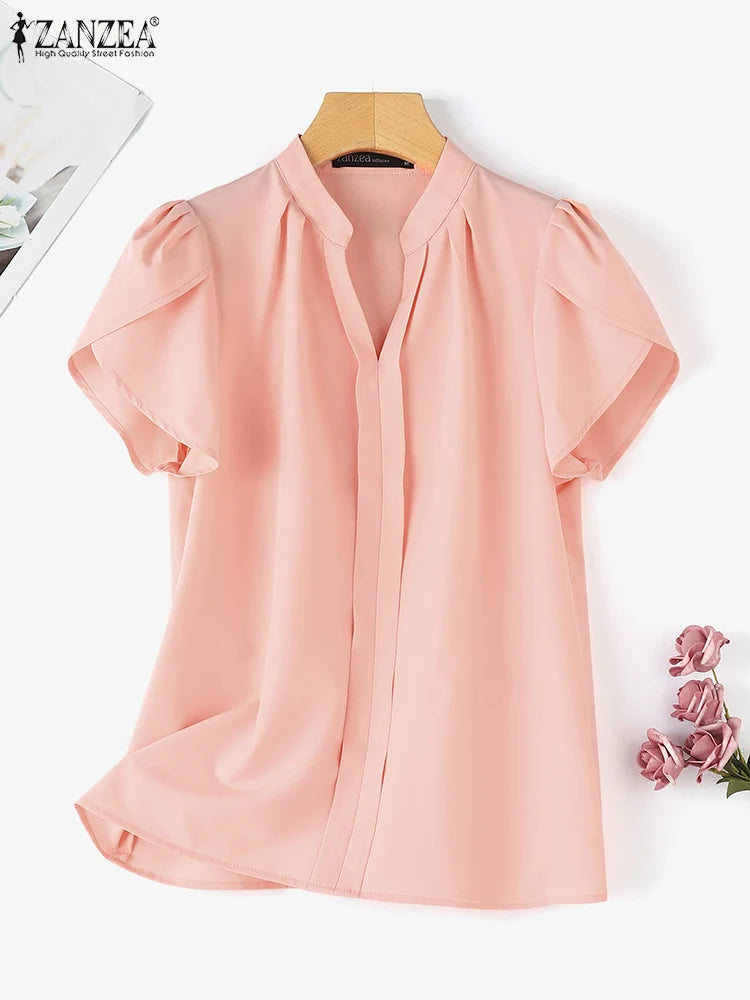 Formal Office V-neck Ruffle Chiffon Pleated Blouse