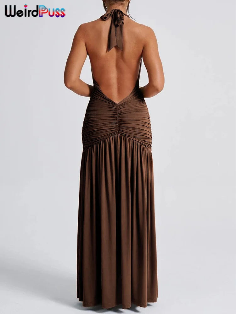 Elegant Backless Deep V-Neck Halter Dress