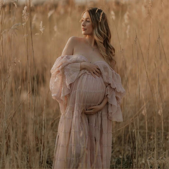 Chiffon Pleat Boho Maternity Dress