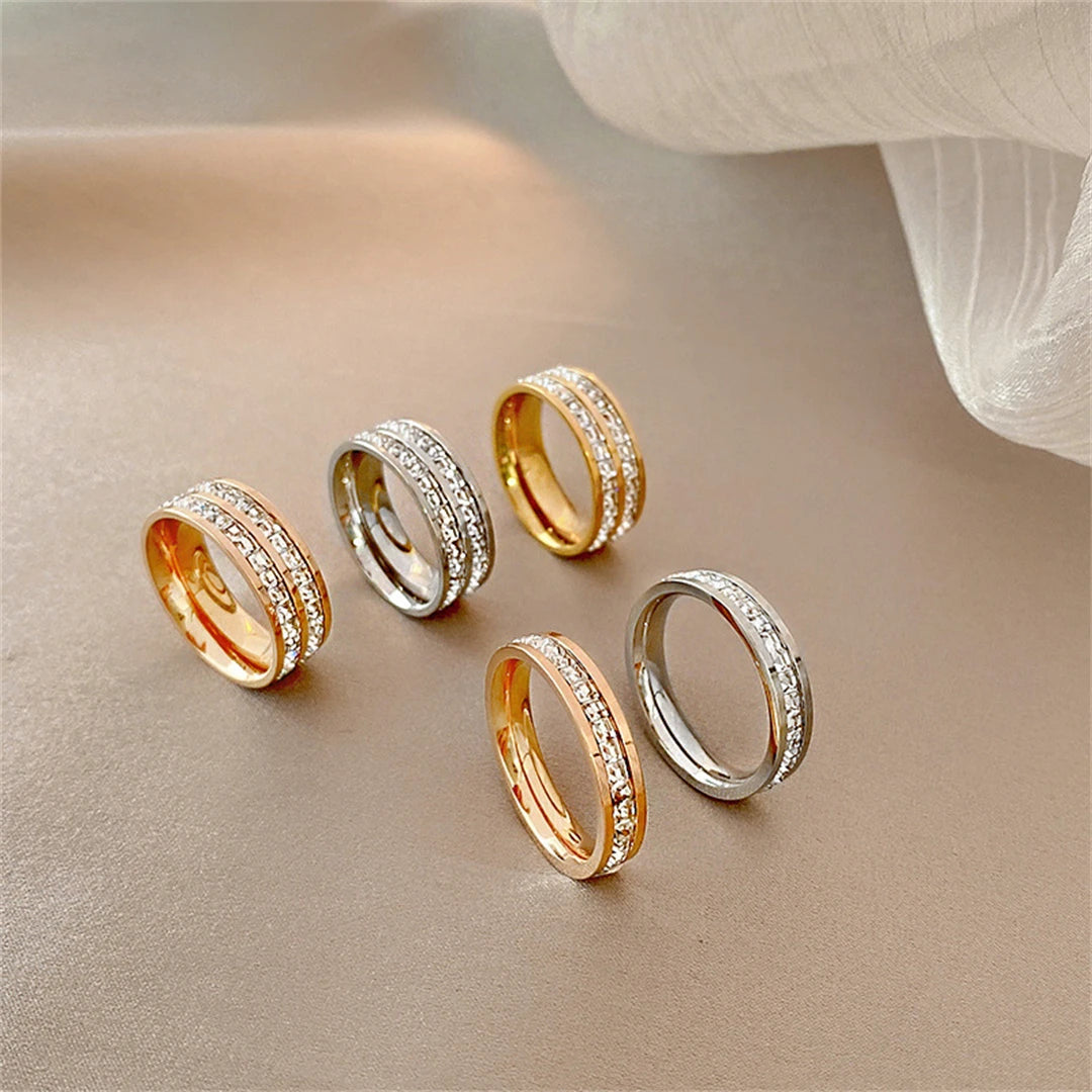 Luxury Rose Gold Double Row Zircon Stainless Steel Ring