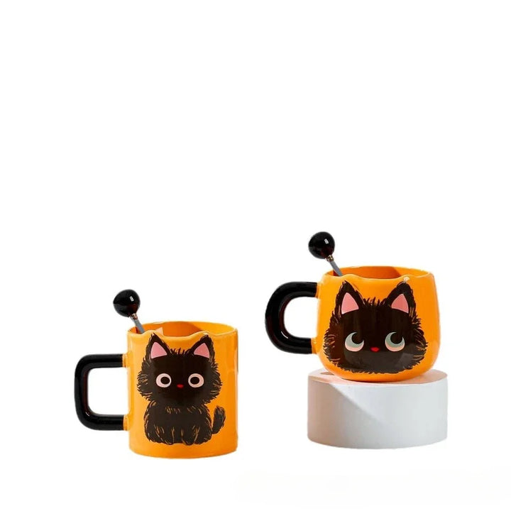 Cute Cat Ceramic Mug with Spoon