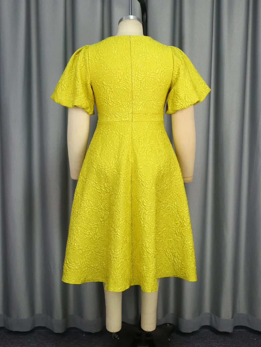 Yellow Jacquard A-Line Midi Dress