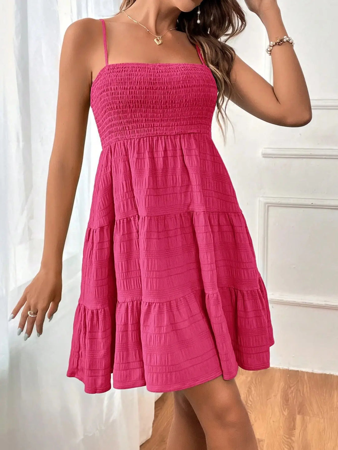 Summer Solid Color Thin Strap One-Line Neckline Versatile Dress