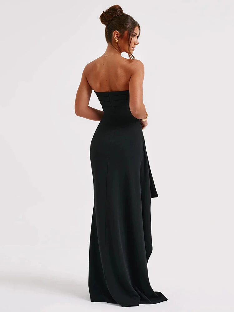 Strapless Backless High Split Maxi Dress for Women – Black