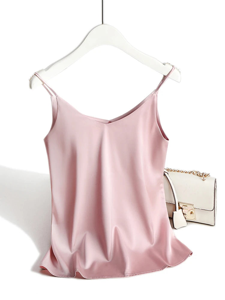 Spaghetti Strap Satin Silk V Neck Cami Summer Tank Top