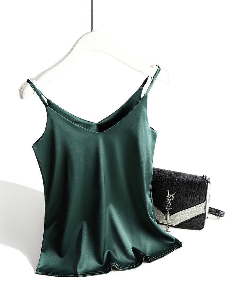 Spaghetti Strap Satin Silk V Neck Cami Summer Tank Top