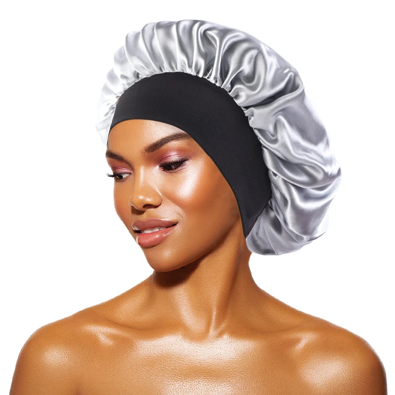 Satin Wide-Brimmed Bonnet Unisex Hair Care Elastic Band