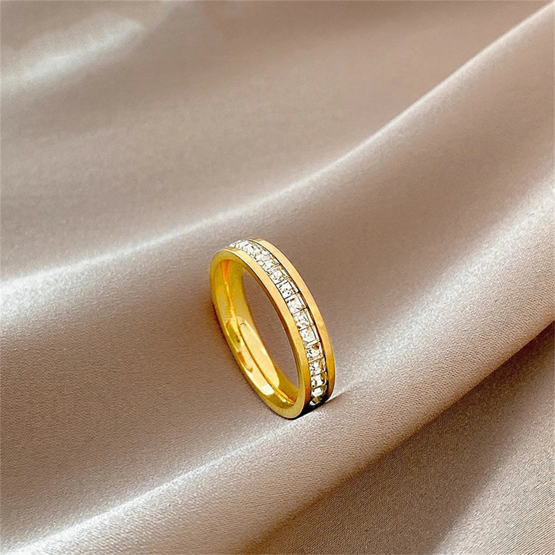 Luxury Rose Gold Double Row Zircon Stainless Steel Ring