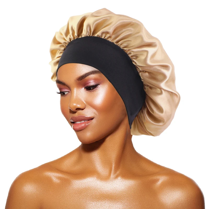 Satin Wide-Brimmed Bonnet Unisex Hair Care Elastic Band