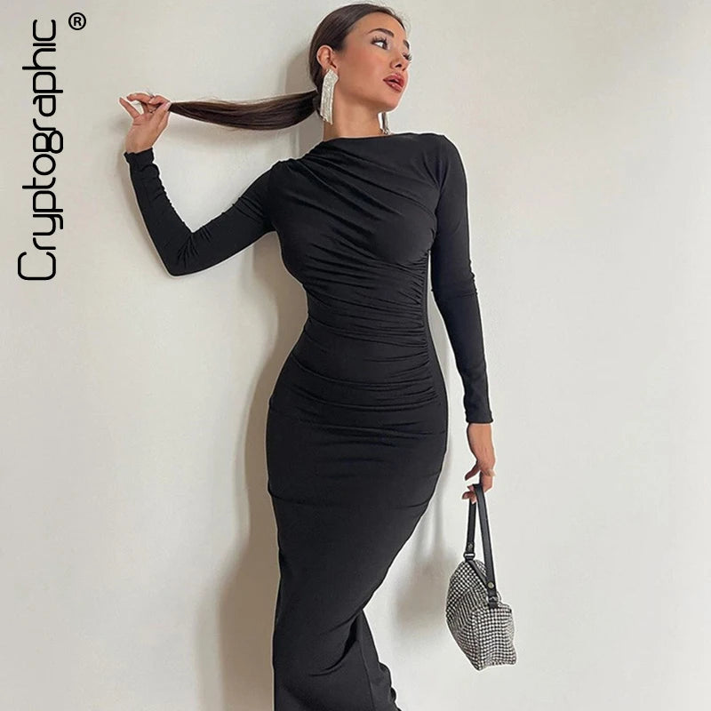 Elegant Ruched Long Bodycon Dress