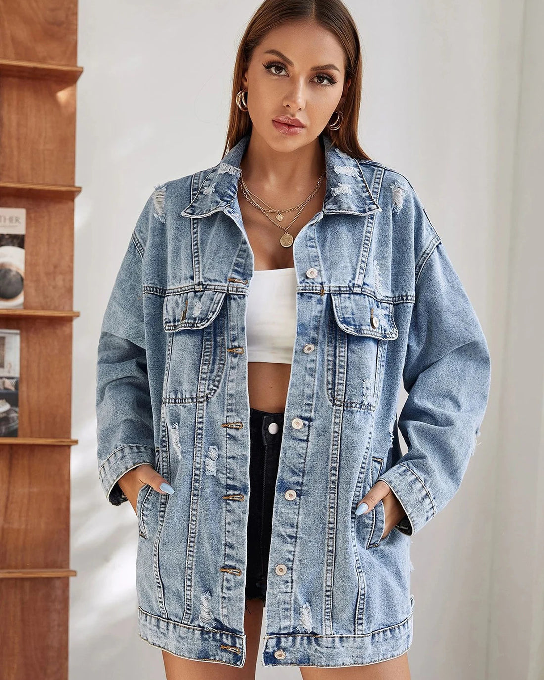 Casual Spring Autumn Women Vintage Denim Jacket