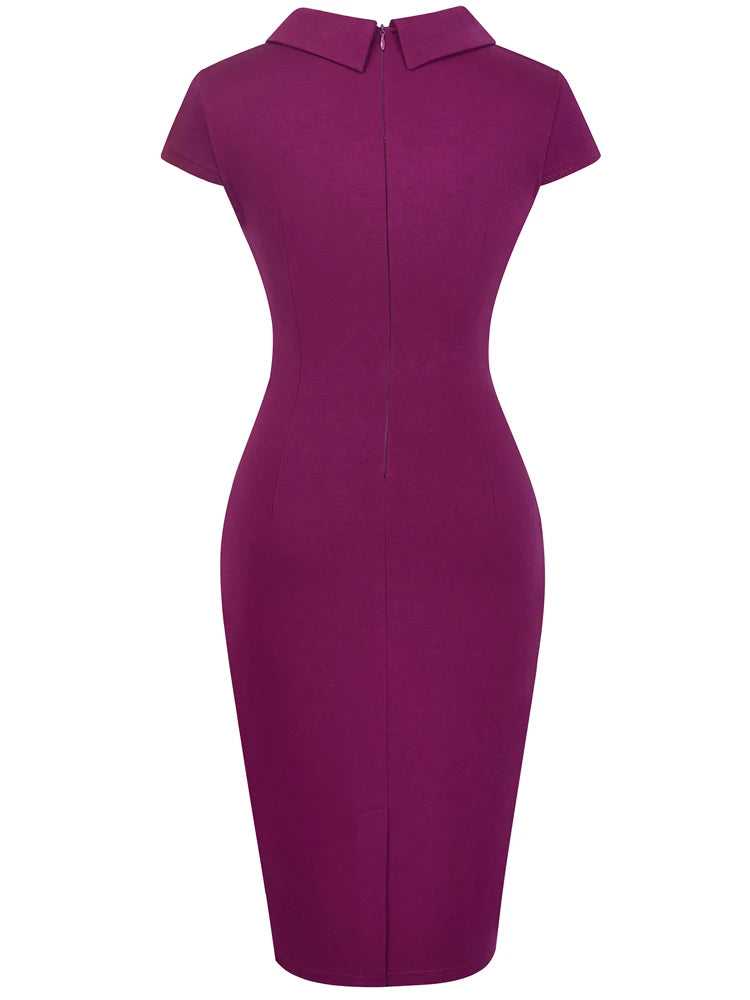 Elegant Vintage Buttoned Office Bodycon Dress