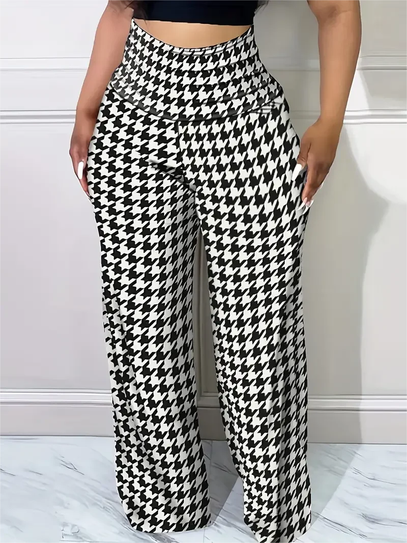 Plaid Wide-Leg High Waist Women’s Casual Trousers