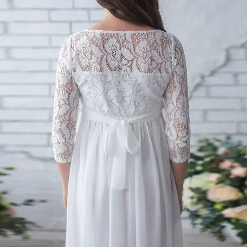 Elegant Long-Sleeve Lace Maternity Maxi Dress