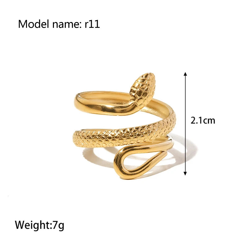 Vintage Snake Shape Gold Zircon Stainless Steel Ring