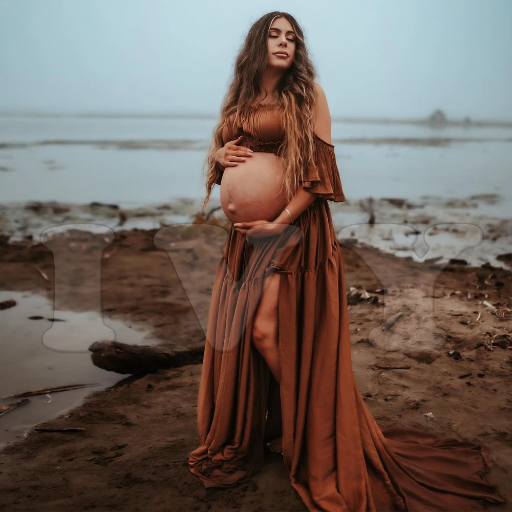 Ruffle Off-Shoulder Maternity Dress