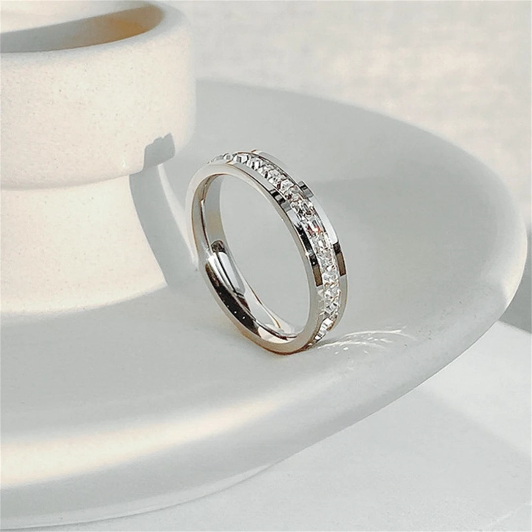 Luxury Rose Gold Double Row Zircon Stainless Steel Ring