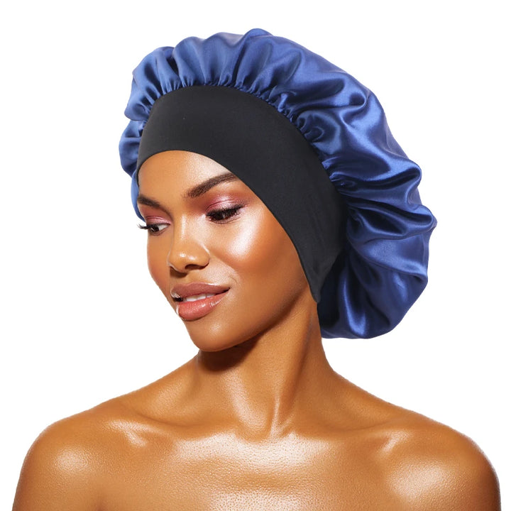 Satin Wide-Brimmed Bonnet Unisex Hair Care Elastic Band