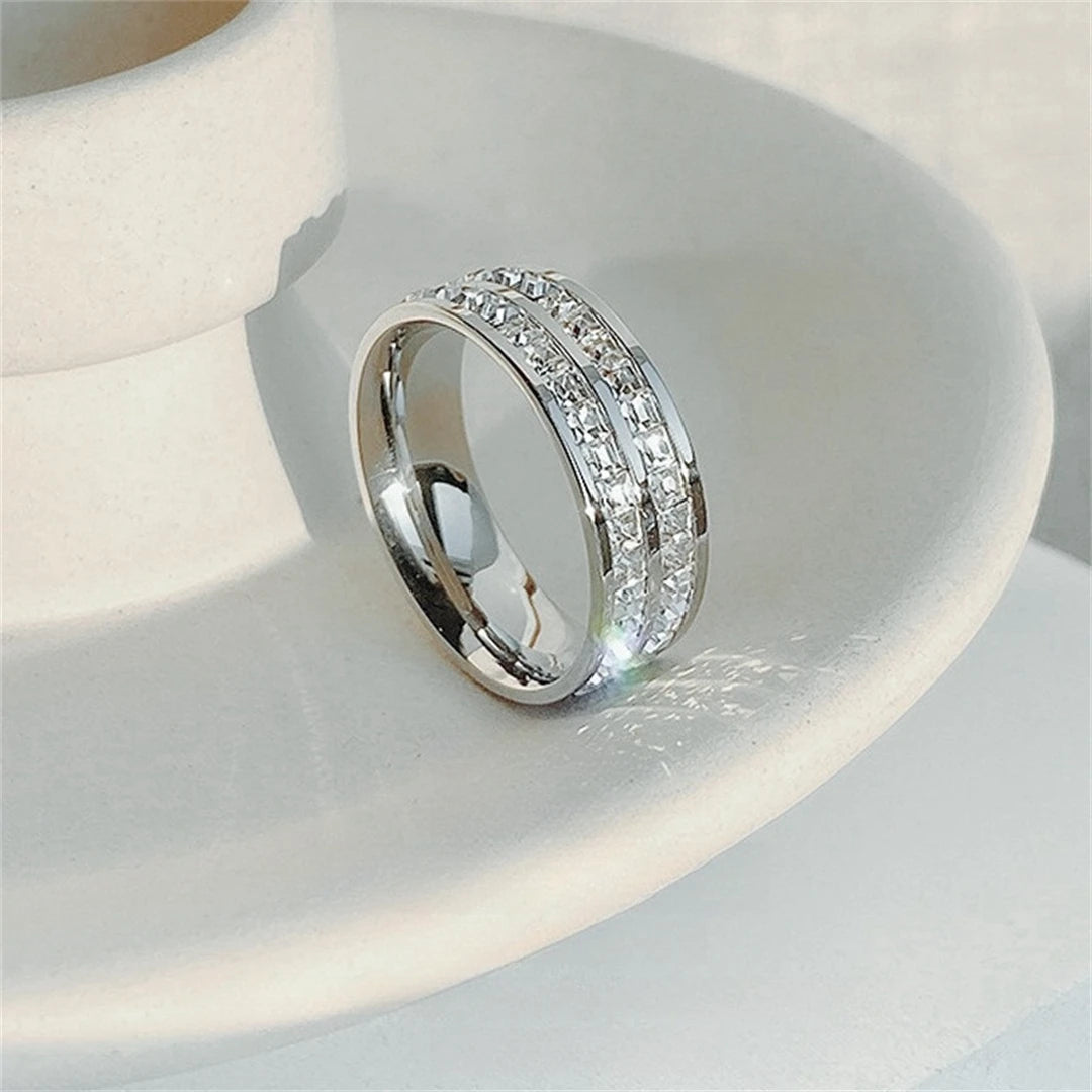 Luxury Rose Gold Double Row Zircon Stainless Steel Ring